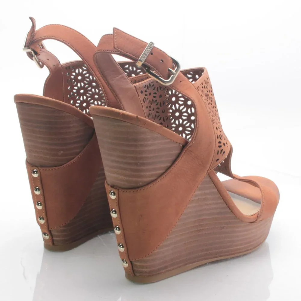 Gianni Bini Platform Wedge Leather Sandal Women10M Brown - Picture 5 of 16